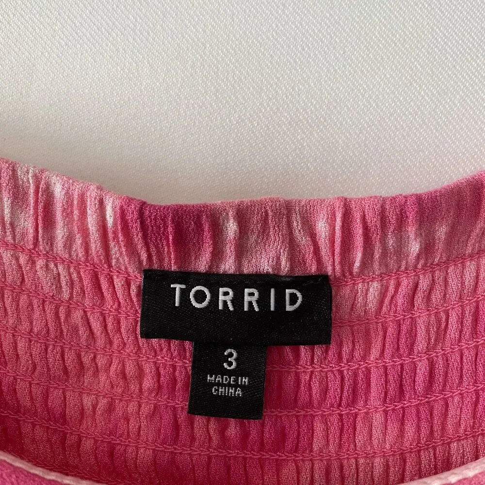 Torrid Cold Shoulder Ruffle Tie Dye Midi Dress Pink Rayon Women Size 3X - Picture 6 of 13